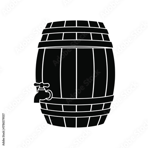 Black silhouette of a wooden barrel with a spigot cask