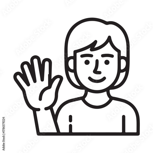 An illustration of a person waving hand isolated on white background, a friendly gesture of greeting or goodbye