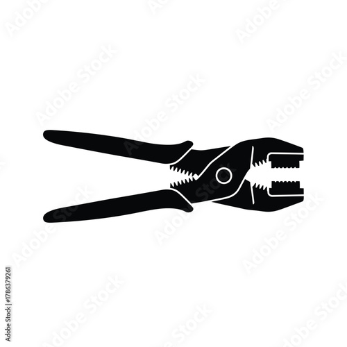 Black silhouette of adjustable pliers on white background
