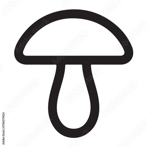 A simple black and white mushroom icon isolated on white background for use in designs and other creative projects