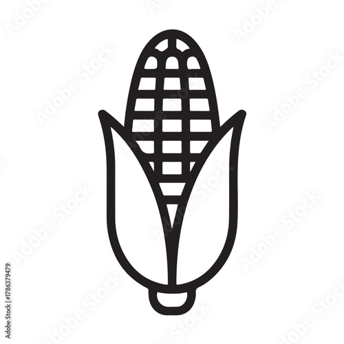 An outline of an ear of corn with husks, isolated on white background, representing harvest and agriculture