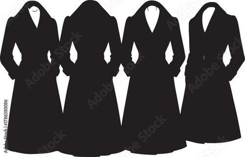 Elegant black coat silhouettes: front and back views of stylish apparel design Vector