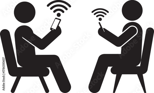 Two people connected by wireless signals silhouette