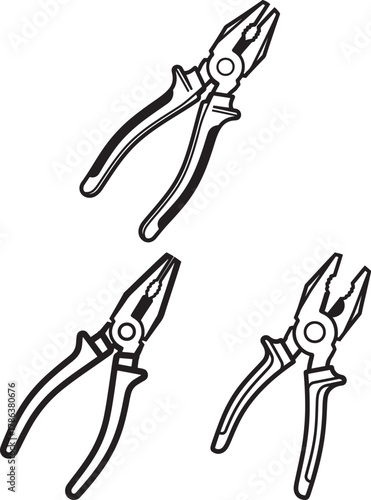 Three pliers tools silhouette