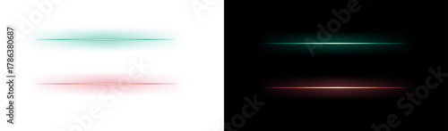 PNG image of Glowing light lines, red and green neon streak, laser set overlay. PNG for transparent design, adding futuristic, sci-fi, or minimal effect.