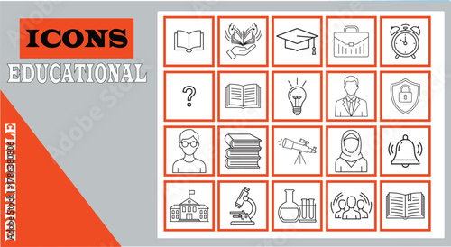 Education, Science, and Creative Learning Outline Icon Set – Academic, School, and Laboratory Vector Line Collection