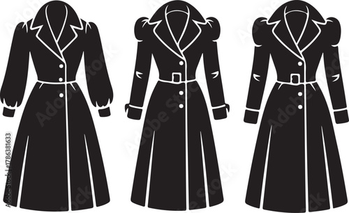 Elegant classic women's trench coats with various sleeve styles vector illustration Vector