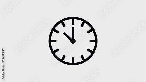 Minimalist black outline clock icon on a clean white background, depicting time management, punctuality, deadline, and scheduling concepts.