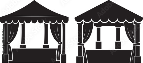 Two market stalls silhouette