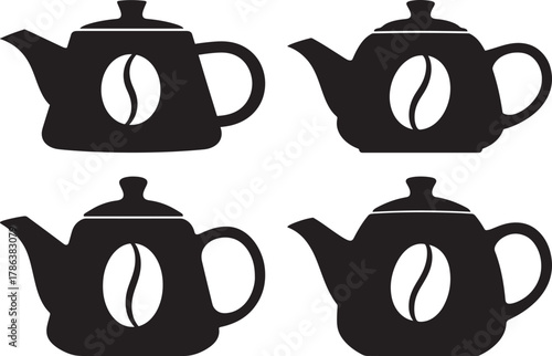 Four coffee pot silhouettes with coffee bean silhouette