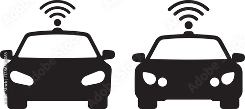 Two connected autonomous car silhouettes