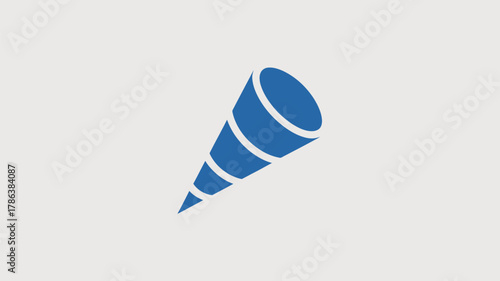 Blue striped conical shape icon. abstract graphic symbol representing focus, direction, search, funneling, or perspective.