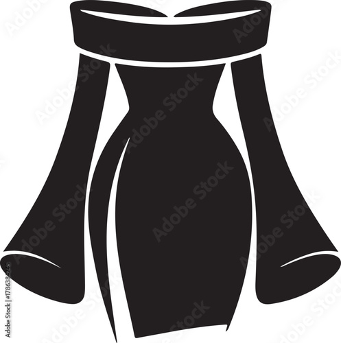 Elegant black off-shoulder dress silhouette with long bell sleeves for fashion Vector