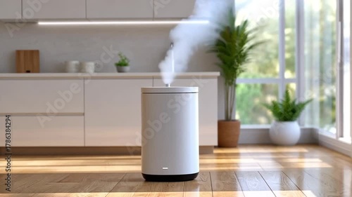 Humidifier Enhancing Indoor Air Quality in Modern Kitchen.