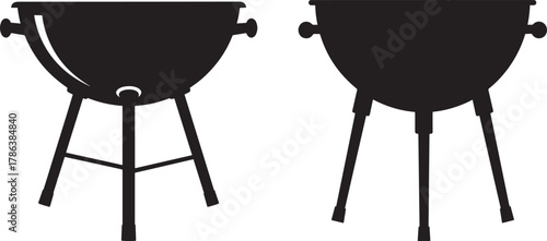 Two black kettle grills silhouette