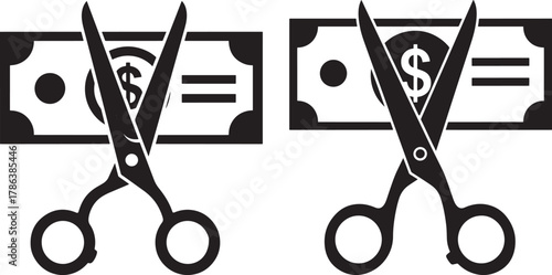 Scissors cutting money silhouette