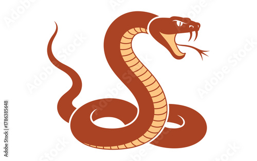 Fierce viper coiled and ready to strike with open mouth and fangs