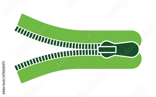 Bright green zipper partially open on a white background, symbolizing connection and closure.