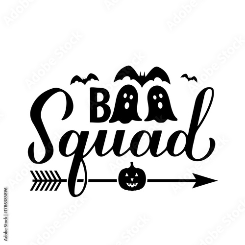 Boo squad calligraphy hand lettering. Funny Halloween quote. Vector template for banner, typography poster, greeting card, party invitation, shirt, etc.