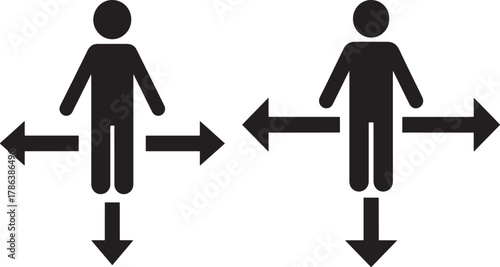 Two human figures with directional arrows silhouette