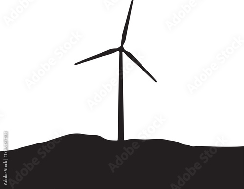 Silhouette of a wind turbine stands atop a small grassy hill; background is transparent