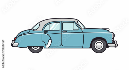 Vintage car vector illustration classic automobile in blue and gray isolated on white background