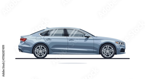 Modern blue sedan car illustration side view vehicle design isolated on white background for transportation and automotive concepts