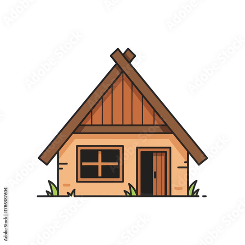 Cartoon house vector illustration simple flat design of a small cottage isolated on white background