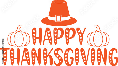Happy Thanksgiving typography clip art design on plain white transparent isolated background for card, shirt, hoodie, sweatshirt, apparel, card, tag, mug, icon, poster or badge