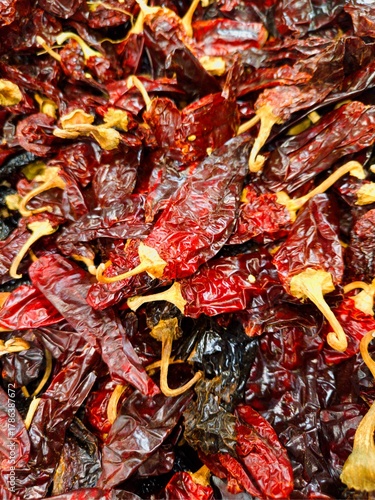 Dried guajillo chilies, used in cooking to enhance and flavor dishes.