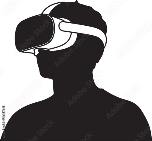 Silhouette view shows person with VR headset; the has a transparent background