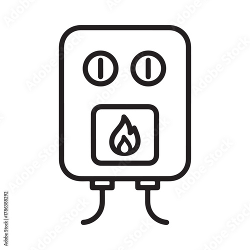 Water heater icon with flame symbol and control knobs