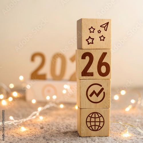 Stack of Square Wooden Building Blocks Forming a Structure on White Background