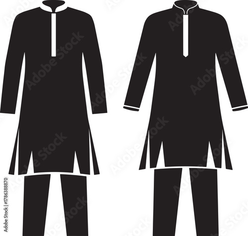 Two traditional indian kurta pajama outfits silhouette