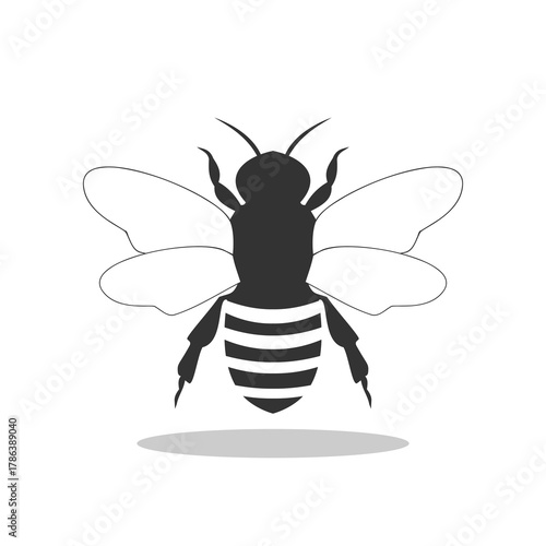 Honey bee silhouette icon with shadow