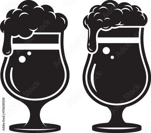 Two glasses of dark beer silhouette