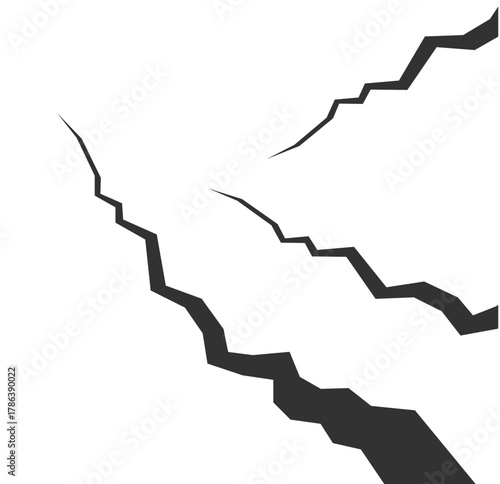 Cracked ground. Realistic crack texture crack. Rift on surface. Split terrain after earthquake. Crack on the wall or on the ice. vector