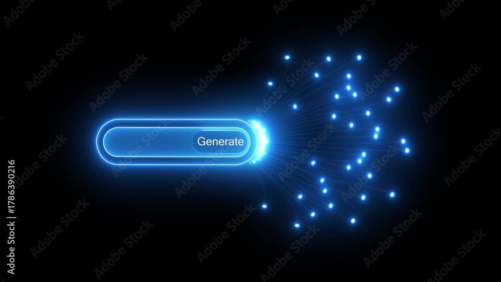 The prompt and generate buttons symbolize the process of artificial intelligence creating and producing new content and ideas, Motion graphics of AI concept.4k videeo animation.