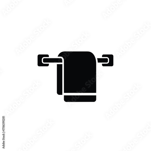 Black towel on a towel bar icon white