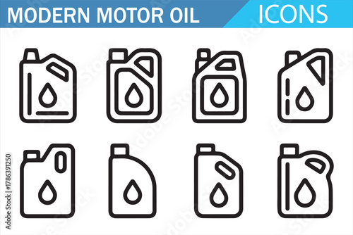 Outline icons of motor oil and automotive service equipment
