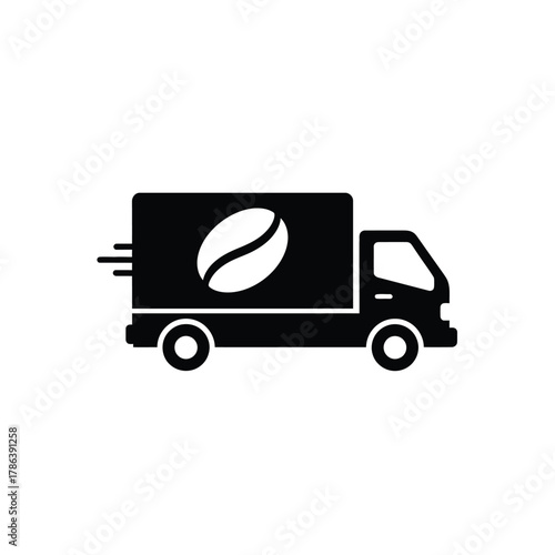 Black truck with coffee bean logo moving delivery