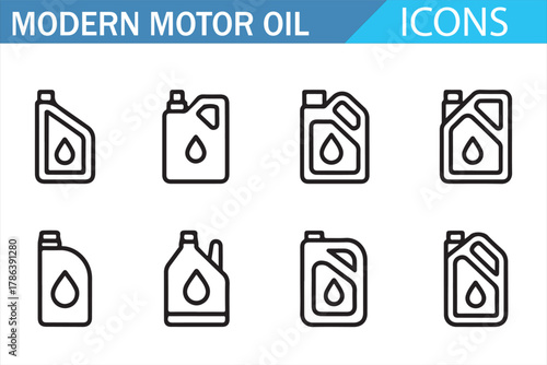 Vector illustration of modern motor oil packaging and refill bottles