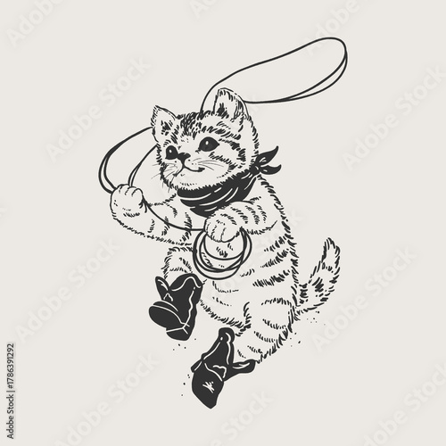 Wild West Kitty Hand Drawing Western Art