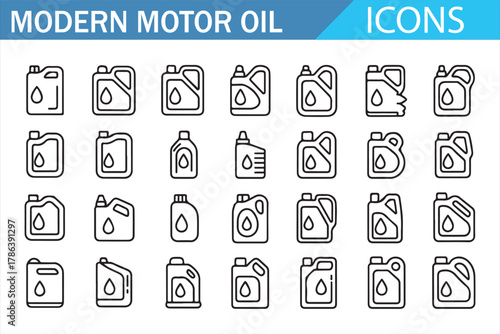 Engine oil and lubricant container icon collection in editable stroke