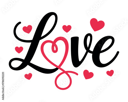 The word "Love" written in cursive with small hearts around it.