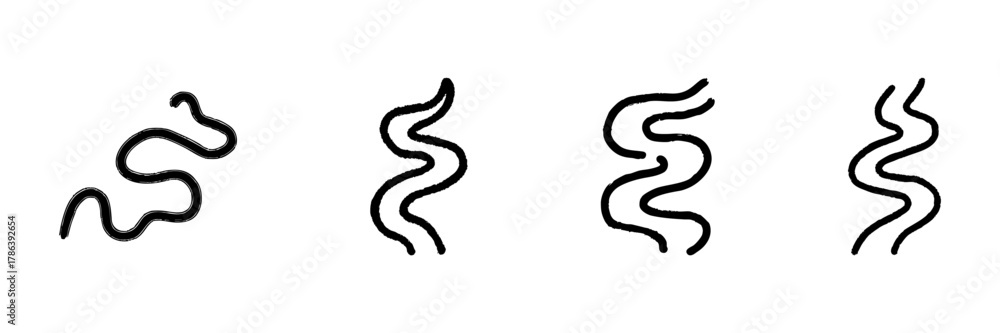 Fototapeta premium Abstract Wavy Line Icon Set In Doodle Style. Creative Design Elements For Artistic And Decorative Purposes Outline Sketch Collection. Hand Drawn Isolated Vector Illustration