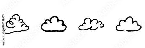Cloud Line Icon Set In Doodle Style. Weather Forecasting And Atmospheric Conditions Outline Sketch Collection. Hand Drawn Isolated Vector Illustration