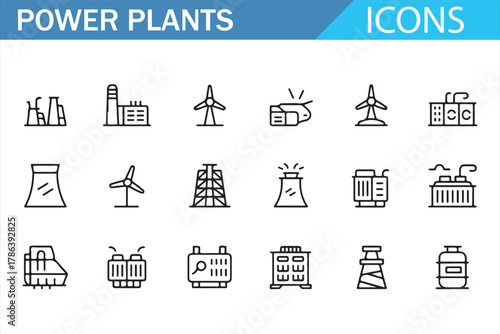 Vector illustration of power generation equipment and factory icons