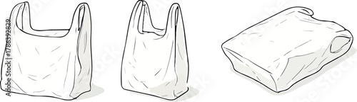 Set of transparent cellophane bags of various shapes in isometric style, for menu design, delivery or packaging