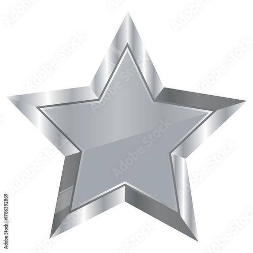 icon template of a silver star with a metal texture and a silver gradient without labels and text, for awards, achievements or rating icons